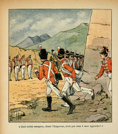 Ilustração de Bombled Louis (1862-1927) do livro "The Memorial of St. Helene" do Conde Emmanuel de Las Cases (1766-1842): O Imperador Napoleão cumprimenta junto à guarnição de Santa Helena, Coleção Particular de Louis Charles Bombled