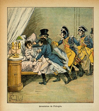 Ilustração de Bombled Louis (1862-1927) do livro "The memorial se Sainte Helene" do Conde Emmanuel de Las Cases (1766-1842): Prisão de Jean Charles Pichegru (1761-1804) em 28 de fevereiro de 1804, Coleção Particular de Louis Charles Bombled