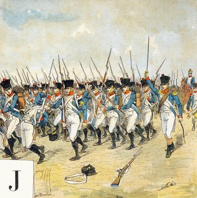 Letra J: Jovem guarda, "Je serai soldat"( Serei um soldado) - Alfabeto Militar de Louis Charles Bombled