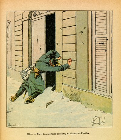The Eastern Armee of Eugene Sergeant, dit Grenest, ilustrado por Louis Bombled (1862-1927) (Guerra Franco-Alemã; campanha de 1870-1871): Morte de um capitão prussiano no Chateau de Pouilly, Coleção Privada de Louis Charles Bombled