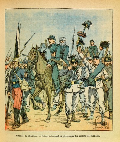 The Eastern Armee of Eugene Sergeant, dit Grenest, ilustrado por Louis Bombled (1862-1927) (Guerra Franco-Alemã; campanha 1870-1871): Tropas da Ricciotti durante a Batalha de Chatillon sur Seine, em novembro de 1870, Coleção Privada de Louis Charles Bombled