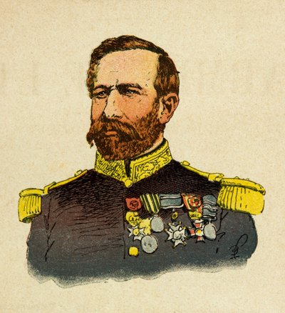 A Armee Oriental do Sargento Eugene, conhecida como Grenest, ilustrada por Louis Bombled (1862-1927) (Guerra Franco-Alemã; campanha de 1870 -1871): Retrato do General Bourbaki (1816-1897), Coleção Particular de Louis Charles Bombled