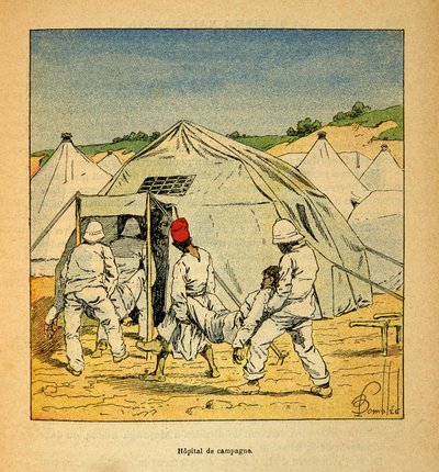A Guerra em Madagáscar - História das Expedições Francesas de 1885-1895 por Henri Galli dit Galllichet (1854-1922), ilustrada por Louis Bombled (1862-1927): Hospital de Campo Militar em Madagáscar em 1895, Coleção Particular de Louis Charles Bombled