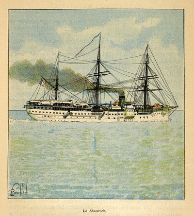 A Guerra em Madagáscar - História das Expedições Francesas de 1885-1895 por Henri Galli dit Galllichet (1854-1922), ilustrada por Louis Bombled (1862-1927): O navio hospitaleiro "Shamrock" a caminho de Madagáscar, Coleção Particular de Louis Charles Bombled