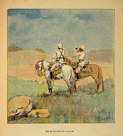 A Guerra em Madagáscar - História das Expedições Francesas de 1885-1895 por Henri Galli dit Galllichet (1854-1922), ilustrada por Louis Bombled (1862-1927): Militares em reconhecimento na fronteira de Imerne com Madagáscar em 1895, Coleção Privada de Louis Charles Bombled