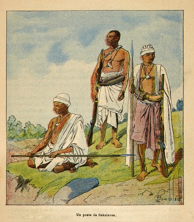 A Guerra em Madagáscar - História das Expedições Francesas de 1885-1895 por Henri Galli dit Galllichet (1854-1922), ilustrada por Louis Bombled (1862-1927): Warrior Sakalavas, Coleção Privada de Louis Charles Bombled