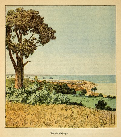A Guerra em Madagáscar - História das Expedições Francesas de 1885-1895 por Henri Galli dit Galllichet (1854-1922), ilustrada por Louis Bombled (1862-1927): Vista da Cidade de Majunga no Siecle do século XIX, Coleção Particular de Louis Charles Bombled
