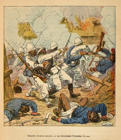 A Guerra em Madagáscar - História das Expedições Francesas de 1885-1895 por Henri Galli dit Galllichet (1854-1922), ilustrada por Louis Bombled (1862-1927): As feridas do Tenente Foreston durante as batalhas de Ambolomonty em 1895, Coleção Particular de Louis Charles Bombled
