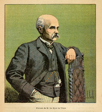 A Guerra em Madagáscar - História das Expedições Francesas de 1885-1895 por Henri Galli dit Galllichet (1854-1922), ilustrada por Louis Bombled (1862-1927): Retrato de M. Le Myre de Vilers (1833-1918): General residente em Madagáscar em 1886, Particular de Louis Charles Bombled