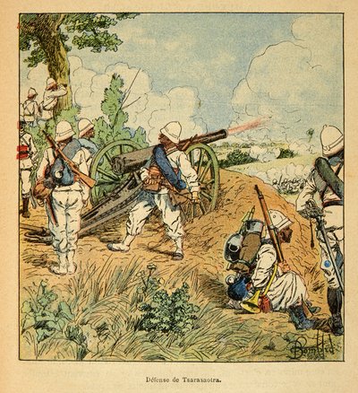A Guerra em Madagáscar - História das Expedições Francesas de 1885-1895 por Henri Galli dit Galllichet (1854-1922), ilustrada por Louis Bombled (1862-1927): Defesa de Tsarasaotra em 1895, Coleção Privada de Louis Charles Bombled