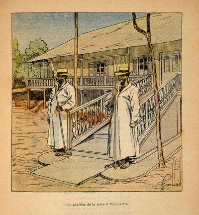 A Guerra em Madagáscar - História das Expedições Francesas de 1885-1895 por Henri Galli dit Galllichet (1854-1922), ilustrada por Louis Bombled (1862-1927): O Pavilhão da Rainha Ranavalona em Tananarive em 1895, Coleção Particular de Louis Charles Bombled