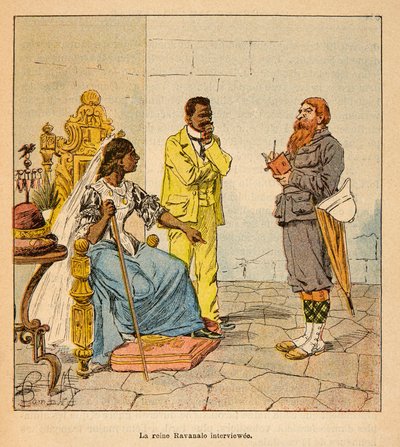 A guerra em Madagáscar - história das expedições francesas de 1885-1895 por Henri Galli dit Galllichet (1854-1922), ilustrada por Louis Bombled (1862-1927): um jornalista inglês entrevistou a rainha Ravanalo em 1895, na presença de seu principal ministre de Louis Charles Bombled
