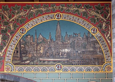 Edifício da estação ferroviária (Sint-Pietersstation). Interior. 1912. O hall de entrada. de Louis Cloquet