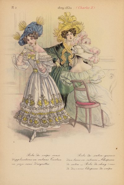Moda francesa: 1829-1830, Carlos X (litografia a cores) de Louis Colas