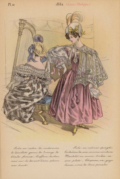 Moda francesa: 1832, Louis-Philippe (litografia a cores) de Louis Colas