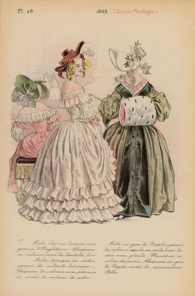 Moda francesa: 1838, Louis-Philippe (litografia a cores) de Louis Colas