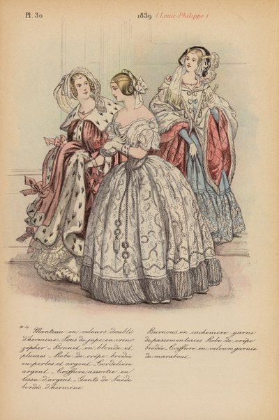 Moda francesa: 1839, Louis-Philippe (litografia a cores) de Louis Colas
