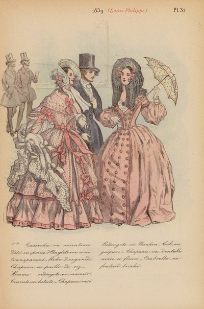 Moda francesa: 1839, Louis-Philippe (litografia a cores) de Louis Colas