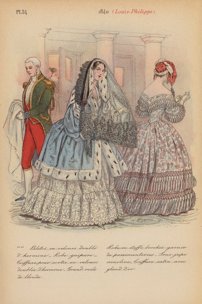 Moda francesa: 1840, Louis-Philippe (litografia a cores) de Louis Colas