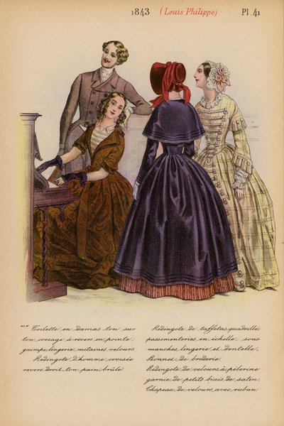 Moda francesa: 1843, Louis-Philippe (litografia a cores) de Louis Colas