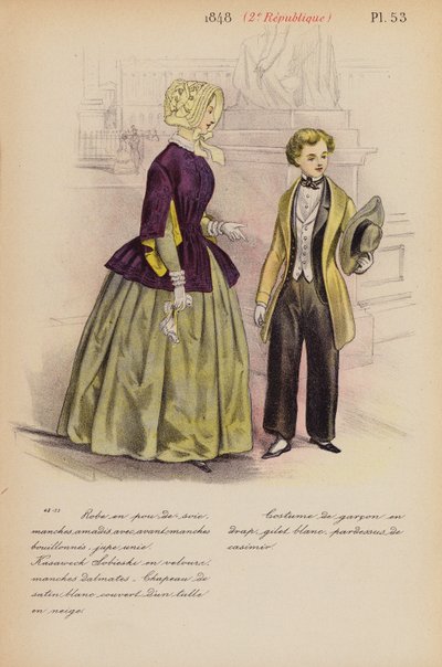 Moda francesa: 1848, 2e Republique (litografia a cores) de Louis Colas