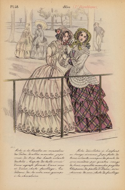 Moda francesa: 1850, 2e Republique (litografia a cores) de Louis Colas
