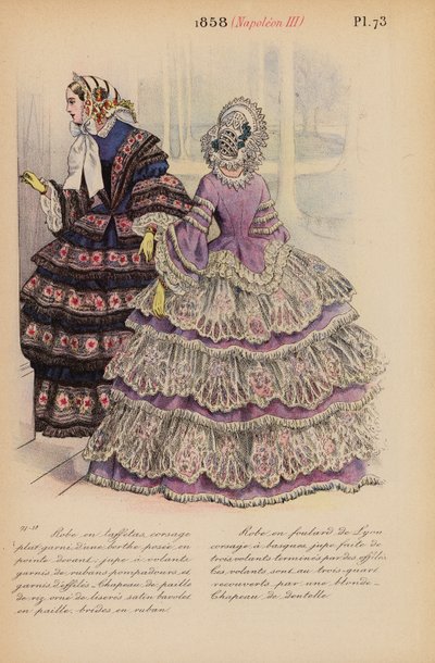 Moda francesa: 1858, Napoleão III (gravura a cores) de Louis Colas