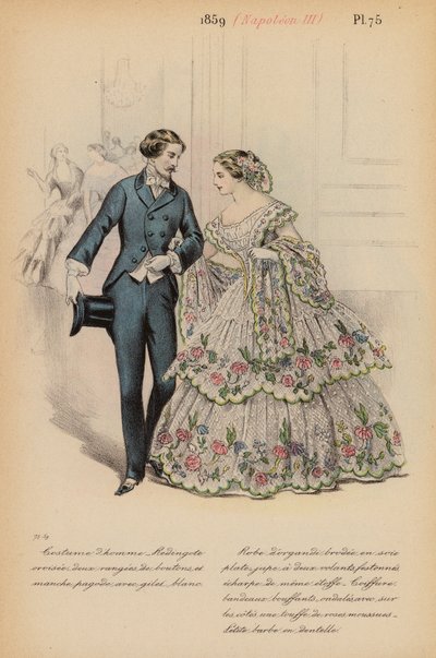 Moda francesa: 1859, Napoleão III (litografia a cores) de Louis Colas