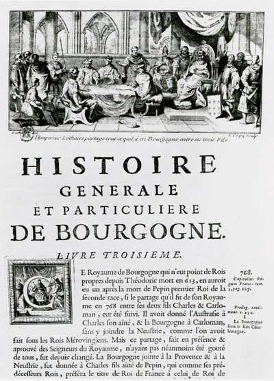 Frontispício de &39;Histoire de Bourgogne&39;, representando o imperador Lothair de Louis Crepy