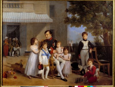 Imperador Napoleão I (1769-1821) rodeado pelos filhos de sua família no terraço do castelo de Saint Cloud em 1810 Pintura de Louis Ducis (1775-1847) 1810 Sol. 1,05x1,43 m de Louis Ducis