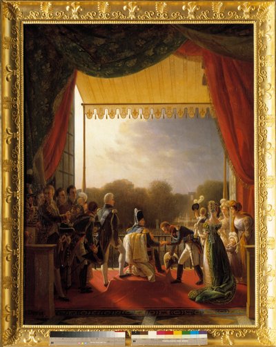 Luís XVIII, rodeado por membros da família real, assistiu à varanda das Tuileries, aquando do regresso do exército de Espanha, em 2 de Dezembro de Louis Ducis