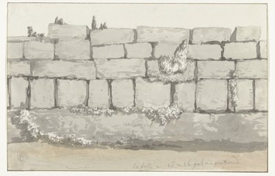 Buitenkant van de buitenmuur van de antieke tempel in de oude stad Manduria
Estrutura exterior da parede exterior da antiga Manduria
Viagem a Itália, Sicília e Malta - 1778 (título da série) de Louis Ducros