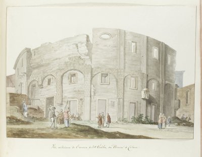 Buitenmuur van oude theater van Catanië
Vista exterior do antigo pequeno teatro, ou Odeum in Catania (título sobre o objecto)
Viagem a Itália, Sicília e Malta - 1778 (título da série) de Louis Ducros