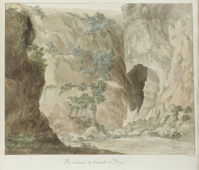 Buitenwand van de grot Oreille de Denys
Vista exterior do Ouvido de Denys (título sobre o objecto)
Voyage en Italie, en Sicile et à Malte - 1778 (título da série) de Louis Ducros