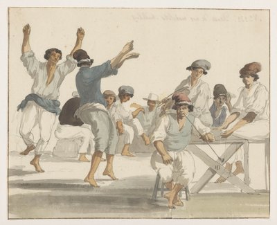 Dansende maltezer matrozen Dança dos nossos marinheiros malteses (título no objeto) Viagens na Itália, Sicília e Malta - 1778 (título da série) de Louis Ducros