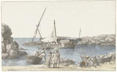 Gezicht op Taranto em paraíso de Luogo Vivo Vista do nosso edifício Tarentin e do porto do aterramento nº anterior (título no objeto) Viagens na Itália, Sicília e Malta- 1778 (título da série) de Louis Ducros