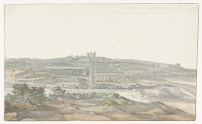 Vista do Palácio Vedala do Grão-Mestre, localizado no Boschetto em Malta Vue de Boschetto, maison de plaisance du Grand-Maître, à 2 lieus de la ville de Malthe (título no objeto) Voyage en Italy, e Sicile et à Malte - 1778 (título da série) de Louis Ducros