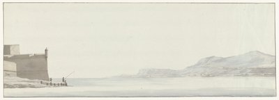 Gezicht op de kust van Calabrië vanaf het uiterste punt van de vesting Messina
Vista da costa da Calábria a partir do canto exterior da cidadela de Messina (título sobre o objecto)
Voyage en Italie, en Sicile et à Malte - 1778 (título da série) de Louis Ducros
