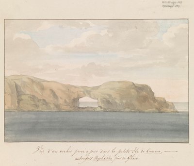 Gezicht op rots met gat op kleine eiland Cumina bij Gozo
Vista de uma rocha exposta na pequena ilha de Cumina, antiga Hephaestia perto de Ghozo (título sobre o objecto)
Voyage en Italie, en Sicile et à Malte - 1778 (título da série) de Louis Ducros
