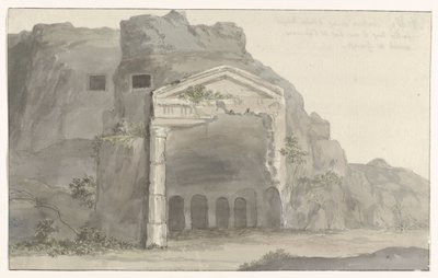 Tumbas com fachada em estilo dórico esculpidas na rocha perto de Siracusa Voyage en Italy, e Sicile et à Malte - 1778 (título da série) de Louis Ducros