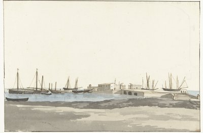 Haven van Barletta met schepen
Molhe do porto de Barletta (título sobre o objecto)
Viagem a Itália, Sicília e Malta - 1778 (título da série) de Louis Ducros