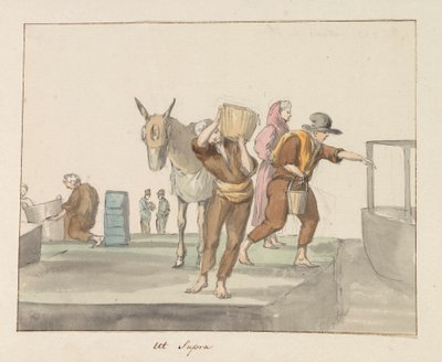 Trajes tradicionais da ilha de Gozo Costume de Ghozo (título no objeto) Voyage en Italy, e Sicile et à Malte - 1778 (título da série) de Louis Ducros