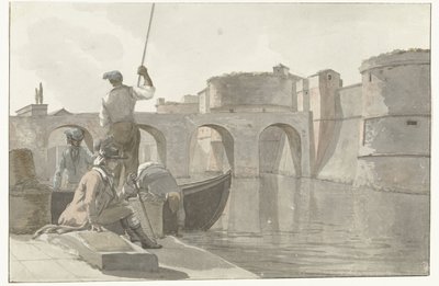 Nova vestingsgracht van de vestingwerken em Taranto Vista do novo fosso da Cidadela de Taranto (título no objeto) Viagens na Itália, Sicília e Malta - 1778 (título da série) de Louis Ducros
