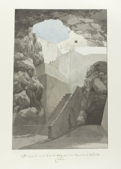 Rochas de lava notáveis ​​de 1669 nas muralhas da cidade de Catania Efeito singular de la lave de 1669 près des mur de Catane (título no objeto) Voyage en Italy, e Sicile et à Malte - 1778 (título da série) de Louis Ducros