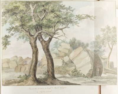 Templo de Ruïne van Zeus Olympus em oude Agrigento Primeira Vista das Ruínas do Templo de Júpiter Olímpico (título no objeto) Viagens na Itália, Sicília e Malta - 1778 (título da série) de Louis Ducros
