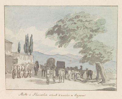 Paragem em Francolisi voor aankomst em Cápua
Parar em Francolisi antes de chegar a Cápua (título sobre o objecto)
Viagem a Itália, Sicília e Malta - 1778 (título da série) de Louis Ducros