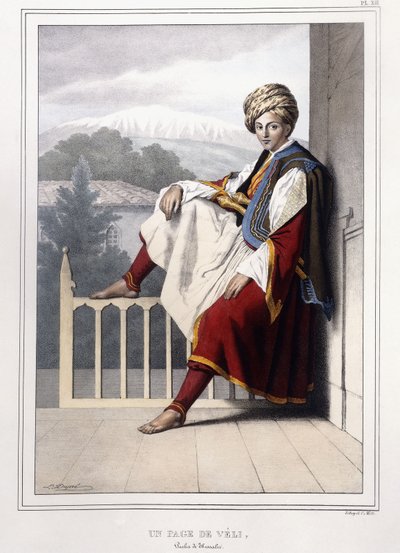 Retrato, vistas e trajes gregos e otomanos, de Viagem a Atenas e Constantinopla, 1825 de Louis Dupré