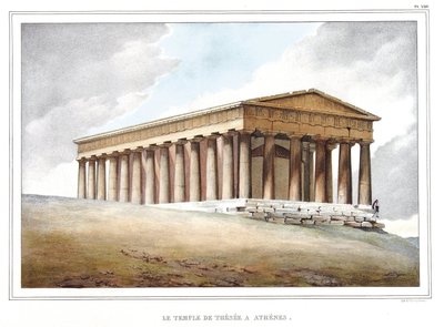 O templo de Thesee a Athenes. em "Journey to Athenes and Constantinople, ou coleção de retratos gregos e otomanos, vistas e fantasias, pintados em lugares da natureza, litografias e colórias por Louis Dupre (1789-1837), aluno de David.1825. de Louis Dupré