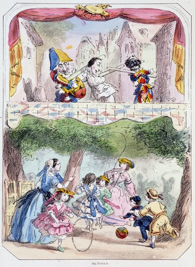 Polichinelle precepteur - Litografia, de Theatre des marionnettes du jardin des Tuileries, texto e desenho de Louis Edmond Duranty (1833-1880), Paris de Louis Edmond Duranty