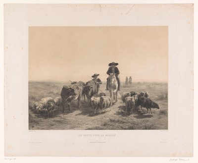 Agricultor e pastor com vacas e ovelhas a caminho do mercado
En route pour le marché (título sobre o objecto) de Louis Emmanuel Soulange Teissier